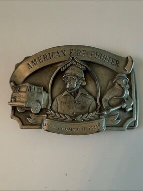 Vintage 1985 American Fire Fighter Commemorative Belt Buckle Limited Edition